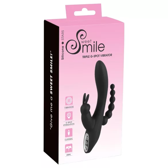 SMILE - wibrator potrójny, wodoodporny, akumulatorowy - czarny