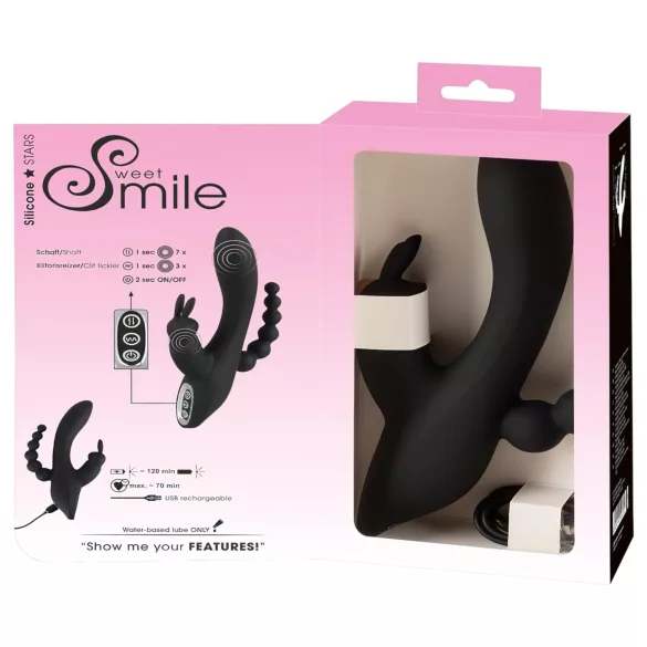 SMILE - wibrator potrójny, wodoodporny, akumulatorowy - czarny