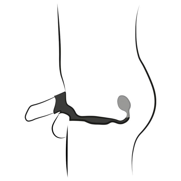 Rebel - pierścień na penisa i jądra z wibratorem analnym - czarny