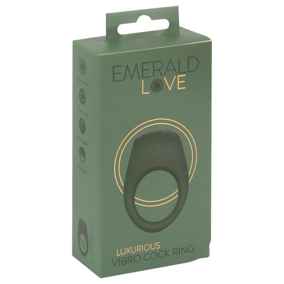 Emerald Love - akumulatorowy, wodoodporny wibrujący pierścień na penisa (zielony)