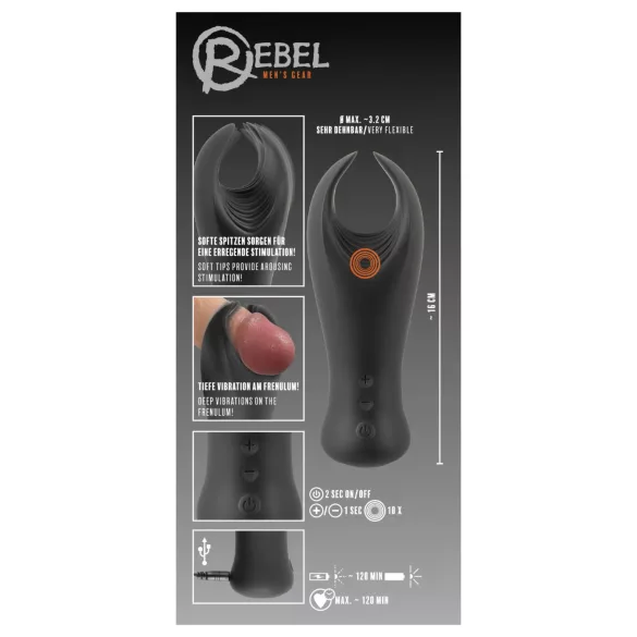 Rebel - masturbator wibrujący na żołądź - czarny