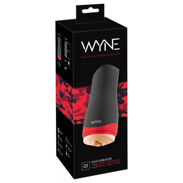WYNE 01 - masturbator męski wibracyjno-ssący z podgrzewaniem - czarny