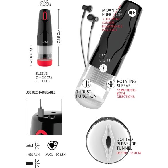 WYNE 05 - masturbator obrotowy akumulatorowy - czarno-biały