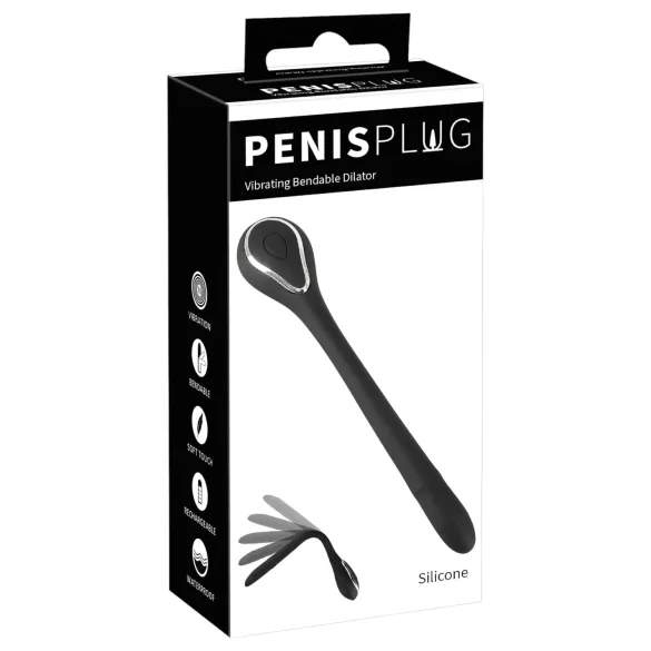 Penis Plug Dilator - akumulatorowy, wibrujący dilator (1 cm, czarny)