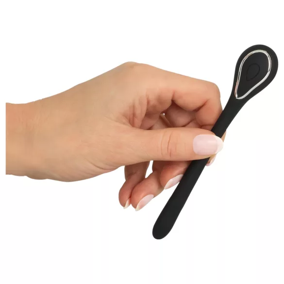 Penis Plug Dilator - akumulatorowy, wibrujący dilator (1 cm, czarny)