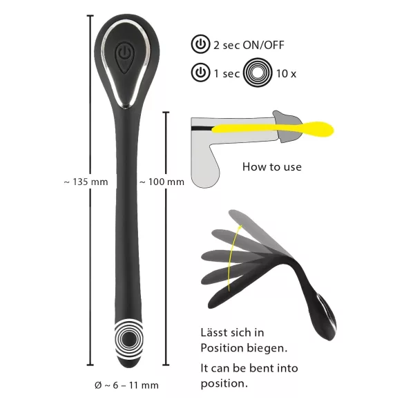 Penis Plug Dilator - wibrator do penisa - silikonowy, czarny, 1 cm