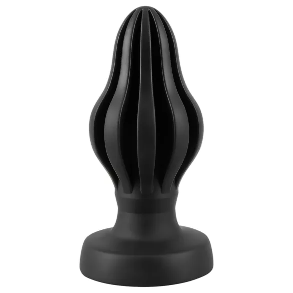 ANOS - żebrowany miękki korek analny - 7 cm (czarny)
