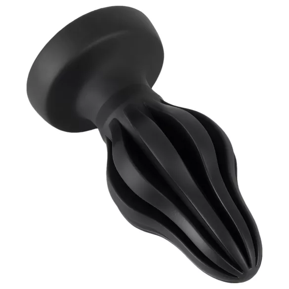 ANOS - żebrowany miękki korek analny - 7 cm (czarny)