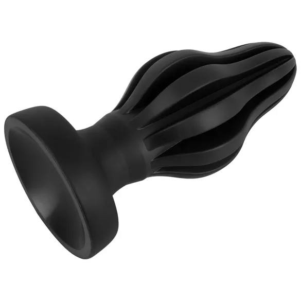 ANOS - żebrowany miękki korek analny - 7 cm (czarny)