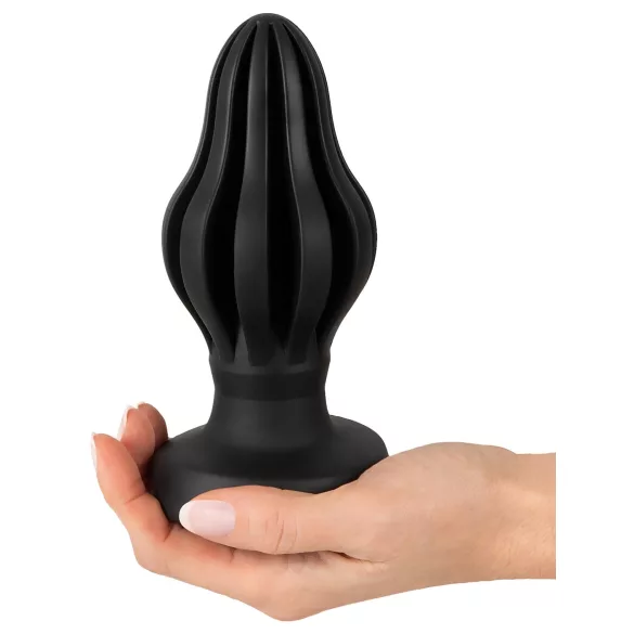 ANOS - żebrowany miękki korek analny - 7 cm (czarny)