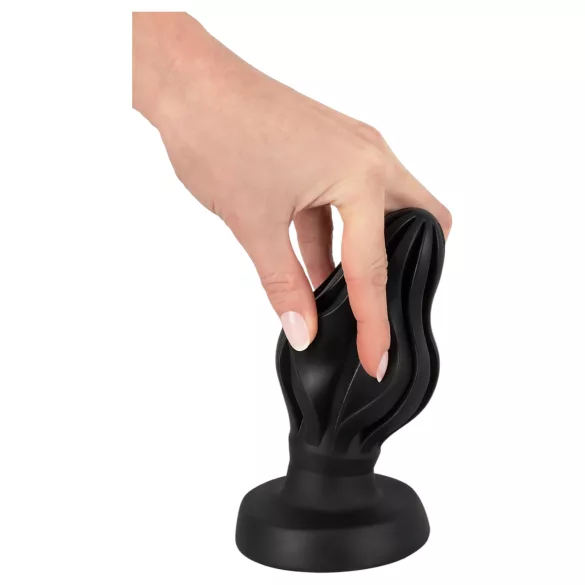 ANOS - żebrowany miękki korek analny - 7 cm (czarny)