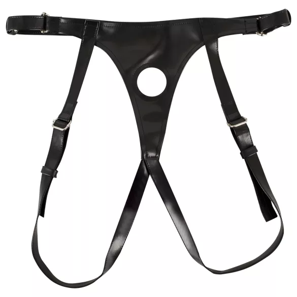 SMILE - podwójny strap-on z majtkami - silikonowy - fioletowo-czarny