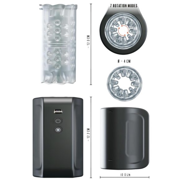 Rebel - masturbator obrotowy wodoodporny - czarny