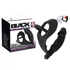   Black Velvets - wibrujący korek analny z pierścieniem na penisa i jądra - czarny