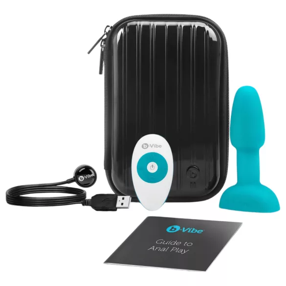 b-Vibe - wibrujący korek analny z obrotowymi kulkami - silikon turkusowy
