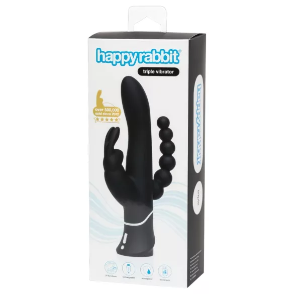 Happyrabbit Triple - wibrator łechtaczkowo-analny z akumulatorem - czarny