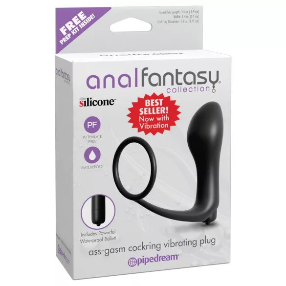 Pipedream - Analfantasy - wibrujący palcowy stymulator analny z pierścieniem na penisa (czarny)