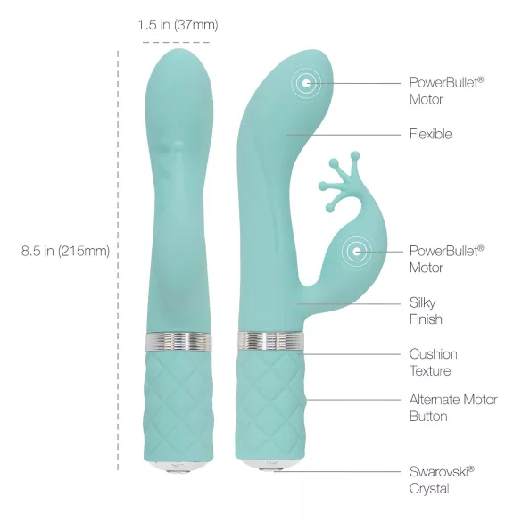 Pillow Talk Kinky - wibrator do punktu G z akumulatorem, 2‑silnikowy (turkusowy)