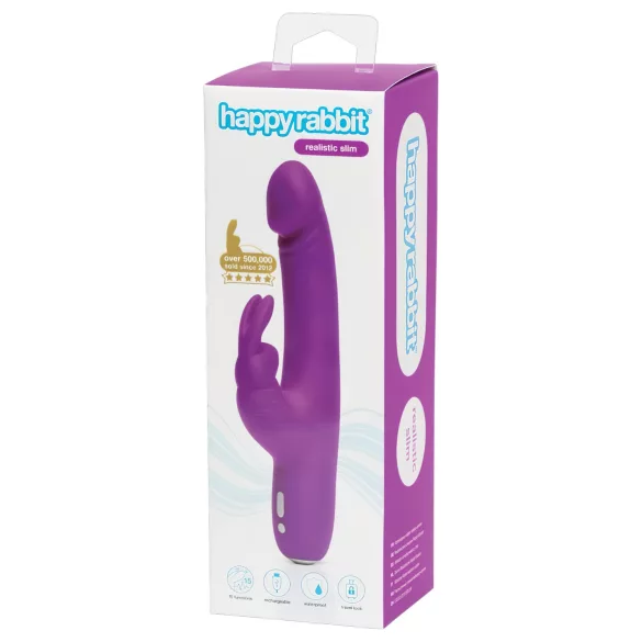 Happyrabbit Realistic Slim - wibrátor króliczek łechtaczkowy, akumulatorowy (fioletowy)