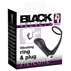   Black Velvets - wibrator analny z pierścieniem na penisa - czarny