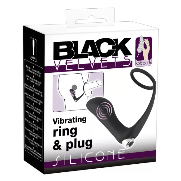 Black Velvets - wibrator analny z pierścieniem na penisa - czarny