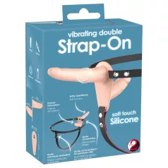   You2Toys - strap-on podwójny wibrator - silikonowy - kolor cielisty
