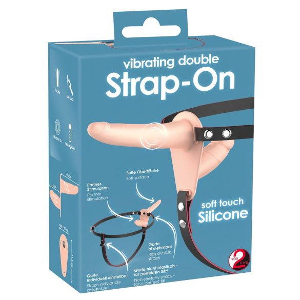 You2Toys - strap-on podwójny wibrator - silikonowy - kolor cielisty