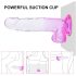 Sunfo - przyssawkowe dildo z jądrami - 22 cm (przezroczysto-fioletowe)