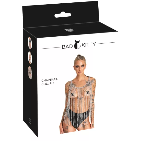 Bad Kitty - obroża i pasek z ogniw (srebrne)