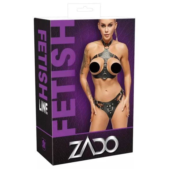 ZADO - skórzany zestaw z paskiem do przypięcia (czarny) - L/XL