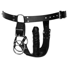 ZADO - stringi skórzane z dildo - 3 pierścienie na penisa