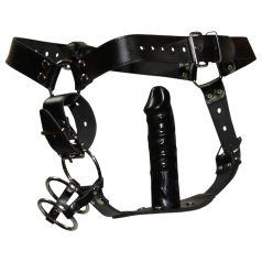   ZADO - stringi skórzane z dildo - 3 pierścienie na penisa - L/XL