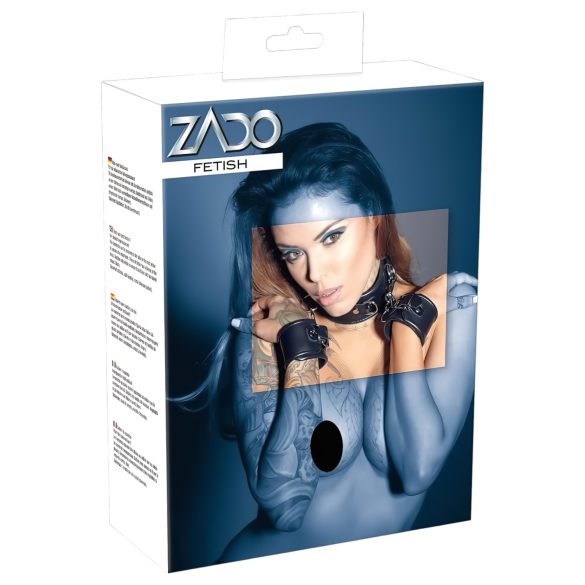 ZADO - skórzana obroża z kajdankami (czarna)