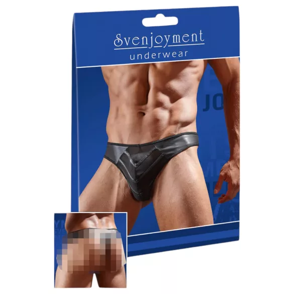 Svenjoyment - Połyskujące męskie stringi z przezroczystą wstawką (czarne) - M