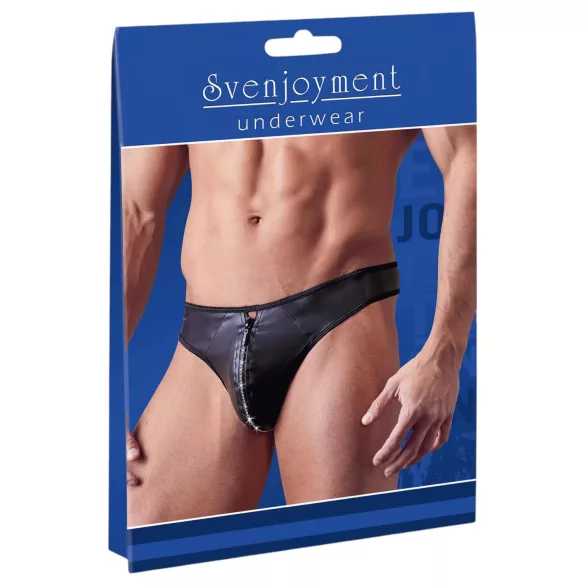 Svenjoyment - tanga męska błyszcząca ze strasami i zamkiem - czarna