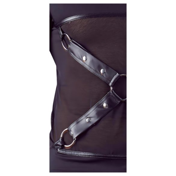 NEK - męska koszulka z długim rękawem z krzyżowymi paskami (czarna) - L