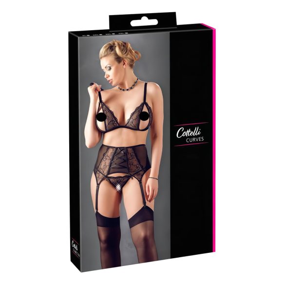 Cottelli Plus Size - koronkowa bielizna trio (czarna)