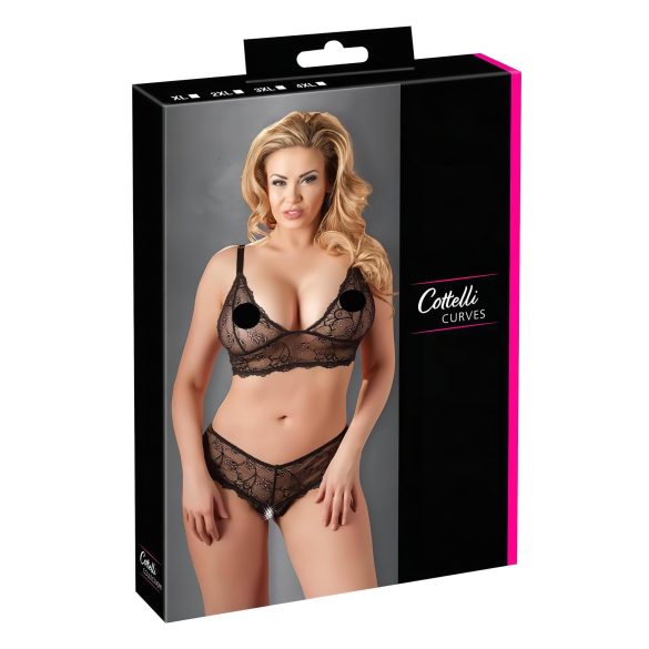 Cottelli Plus Size - koronkowy zestaw biustonosz (czarny) - XXL