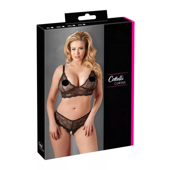 Cottelli Plus Size - komplet bielizny koronkowej - czarny - XXL