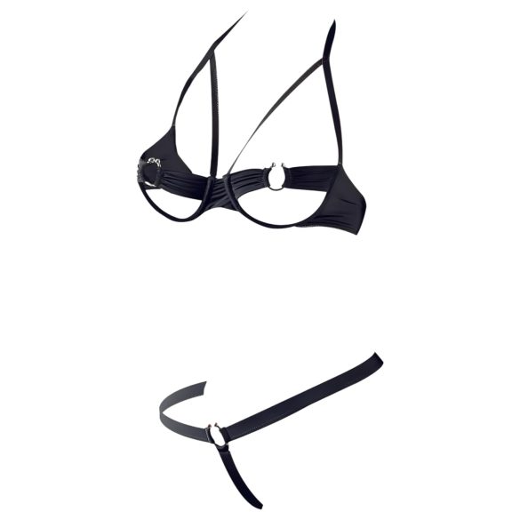 Cottelli - komplet bielizny z metalowymi pierścieniami - czarny - 85B/L