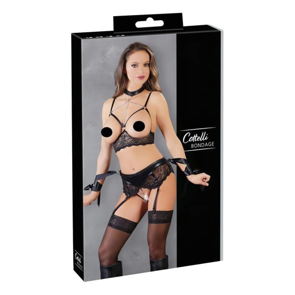 Cottelli Bondage - koronkowy komplet bielizny (5 części) - M