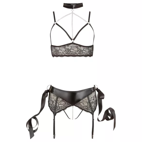Cottelli Bondage - komplet bielizny erotycznej z koronki 5-częściowy - XL