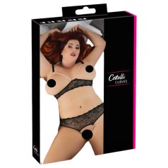 Cottelli Plus Size - komplet bielizny z koralikami - czarny
