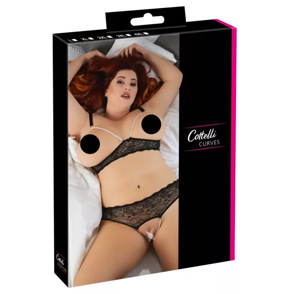 Cottelli Plus Size - komplet bielizny z koralikami - czarny