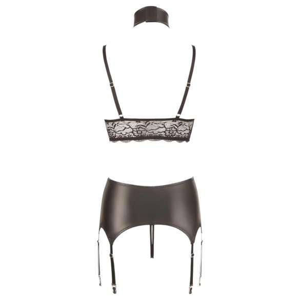 Cottelli Bondage - komplet erotyczny koronkowy błyszczący 4-częściowy - M
