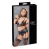 Cottelli Bondage - koronkowy, błyszczący zestaw bielizny (4 części) - XL