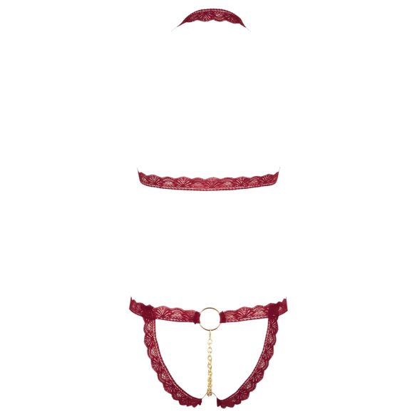 Cottelli - biustonosz otwarty z metalowymi kółkami - czerwony - komplet