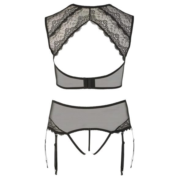 Cottelli Plus Size - komplet bielizny z koronką i cyrkoniami - czarny