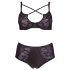Cottelli Plus Size - Biustonosz i majtki z krzyżowymi paskami (czarne)