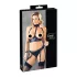 Cottelli Bondage - biustonosz push-up z kajdankami - błyszczący czarny - XL